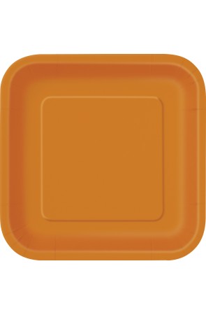 14 platos cuadrados grandes naranjas (23 cm) - Línea Colores Básicos