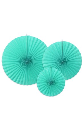 3 abanicos de papel decorativos azul turquesa