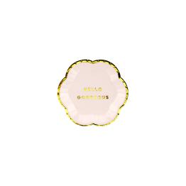 6 platos rosas pastel con borde dorado "Hello gorgeus" de papel (13 cm) - Yummy