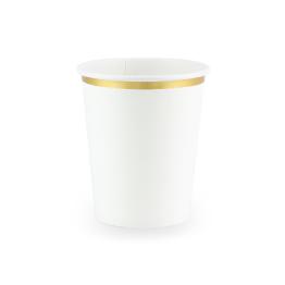 6 vasos blancos con borde dorado de papel - First Communion