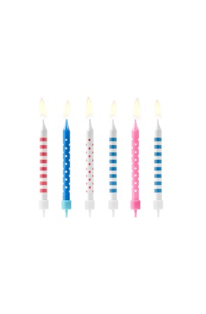 6 velas rosas y azules con estampado variado (6,5 cm)
