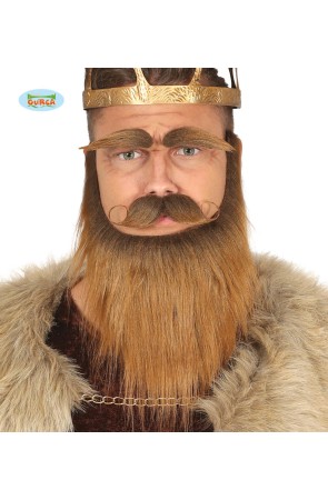 Barba con bigote y cejas de Vikingo castañas para hombre