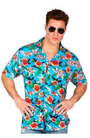 Camisa Hawaiana Flores Turquesa